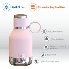Asobu Buddy Bottle rosado almacenamiento de comida y golosinas para perros en viaje