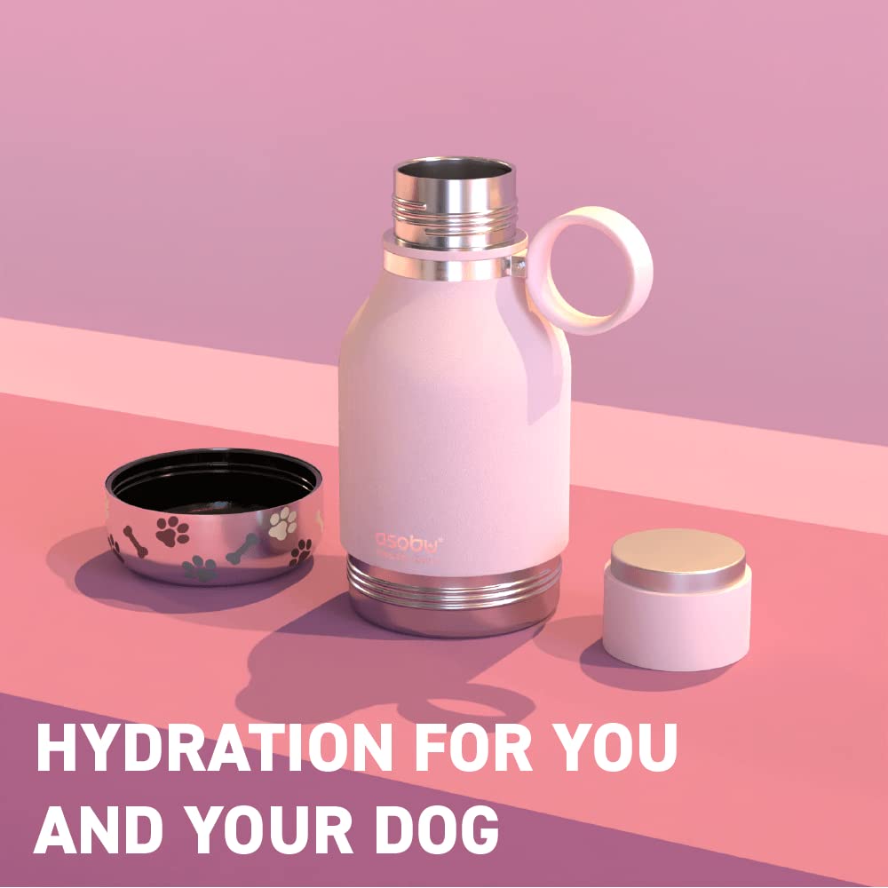 Asobu Buddy Bottle rosado cuenco removible para agua de perro en salidas