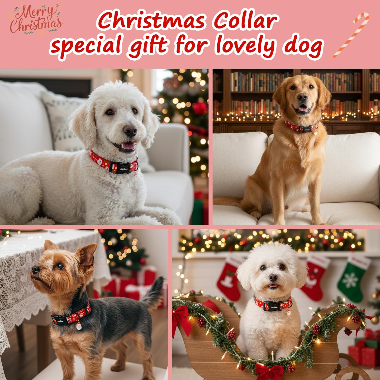 Astdogio collar navideño con ajuste de tallas para un ajuste cómodo.