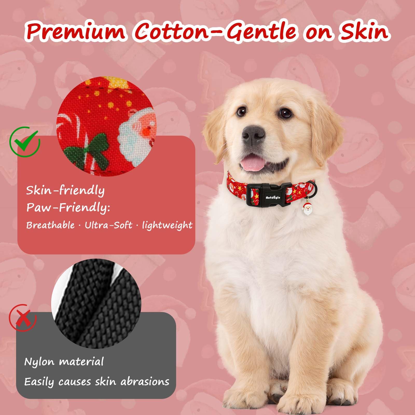 Astdogio collar navideño con costuras suaves para evitar irritaciones.