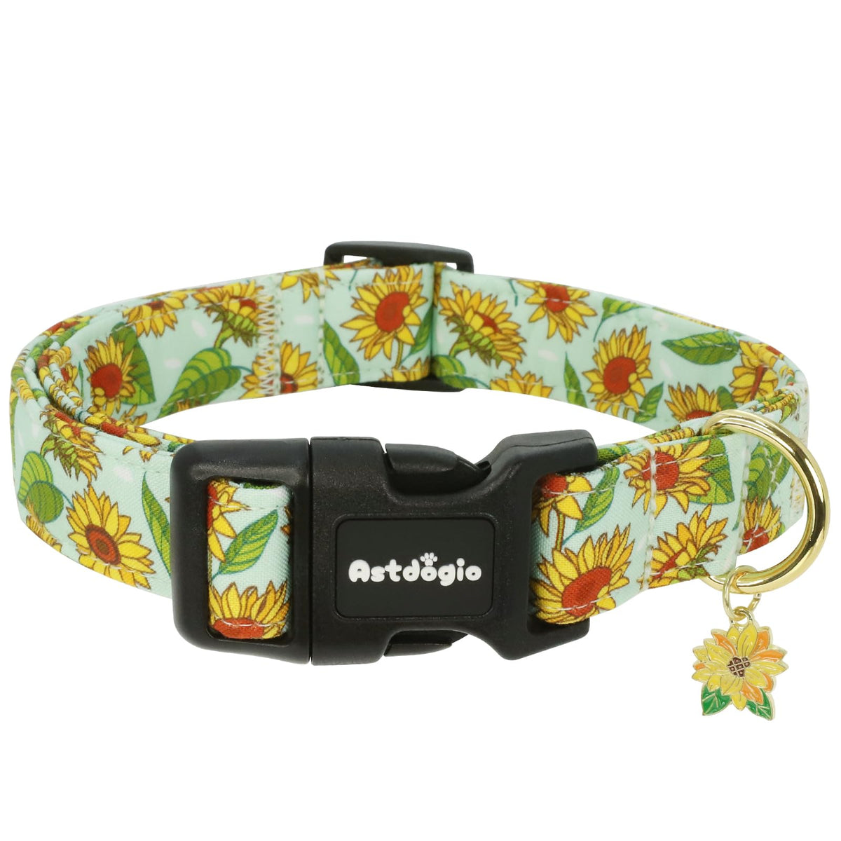 Collar Astdogio para perro mediano con girasoles, perfecto para paseos de primavera.