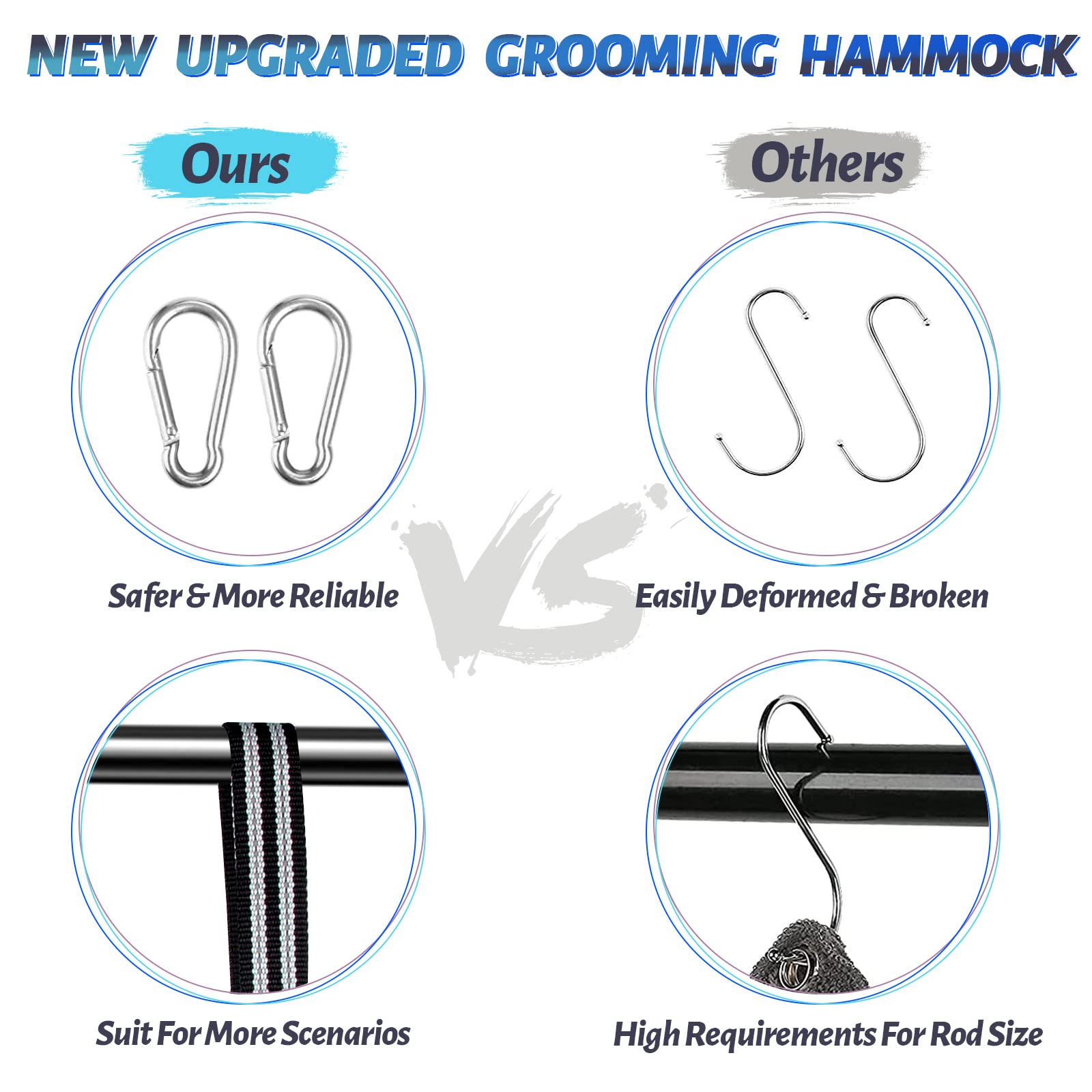 ATESON diseño ergonómico con tiras colgantes para mayor estabilidad durante grooming.