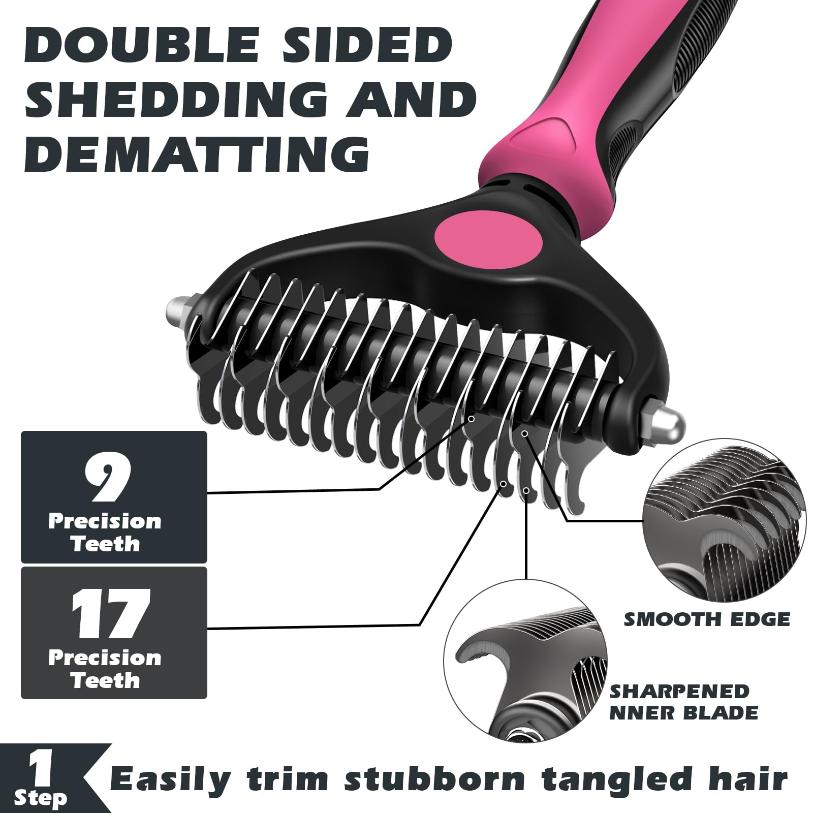 Augwind peine dematador de doble cara, desenreda nudos difíciles con suavidad.