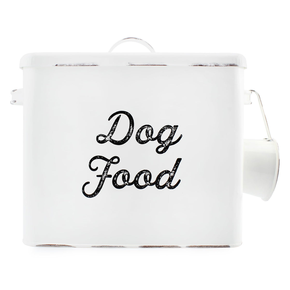 AuldHome Design contenedor para comida de perros, blanco estilo granja, ideal para organizar raciones.