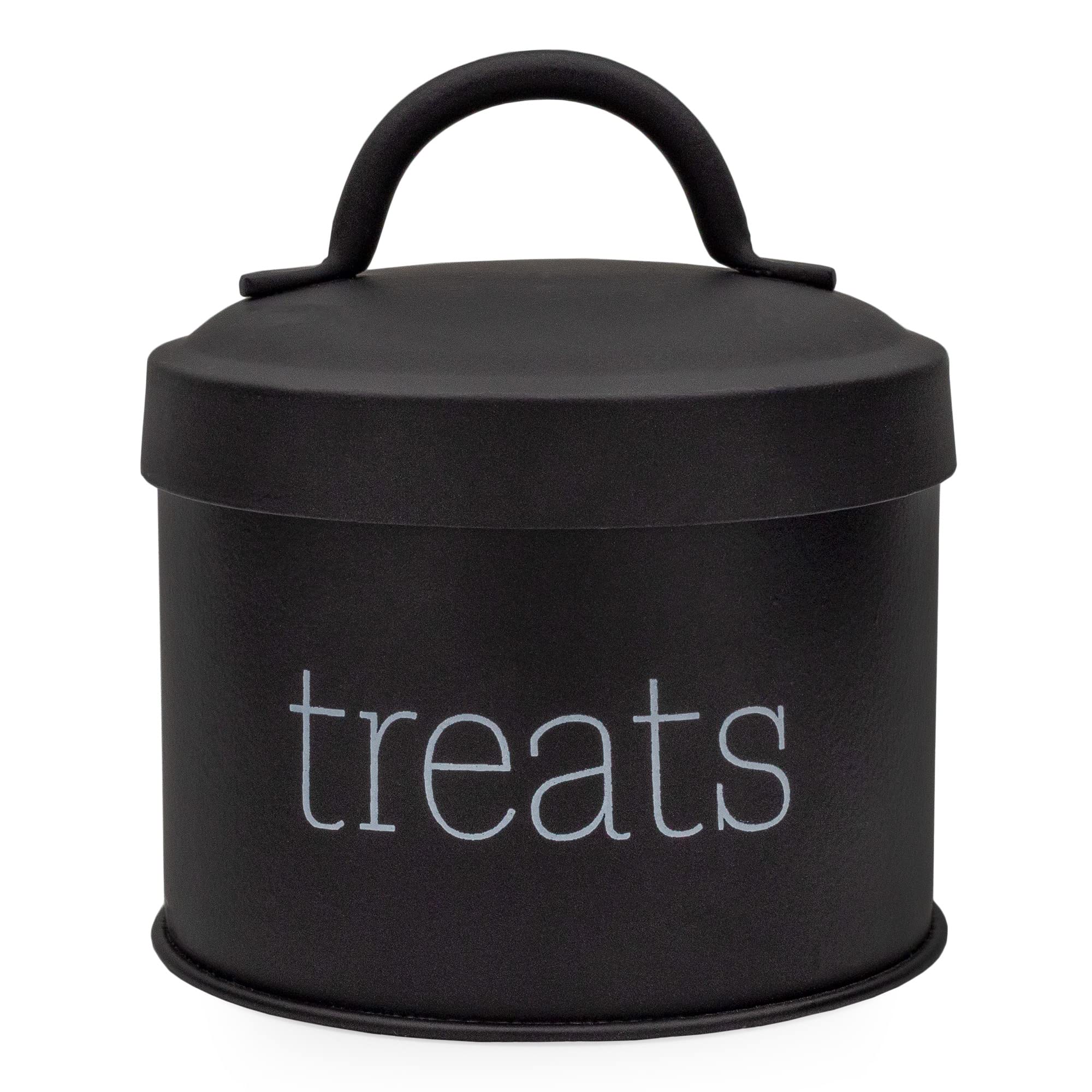 Lata para golosinas de gato de AuldHome Design, esmaltado negro, almacenamiento compacto.