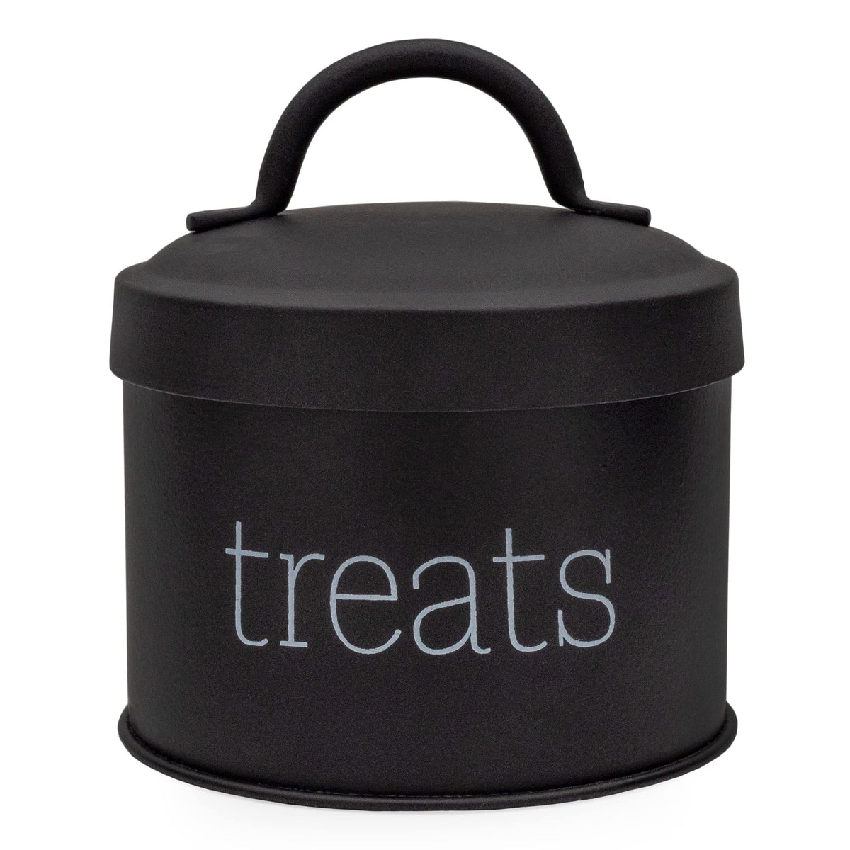 Lata para golosinas de gato de AuldHome Design, esmaltado negro, almacenamiento compacto.