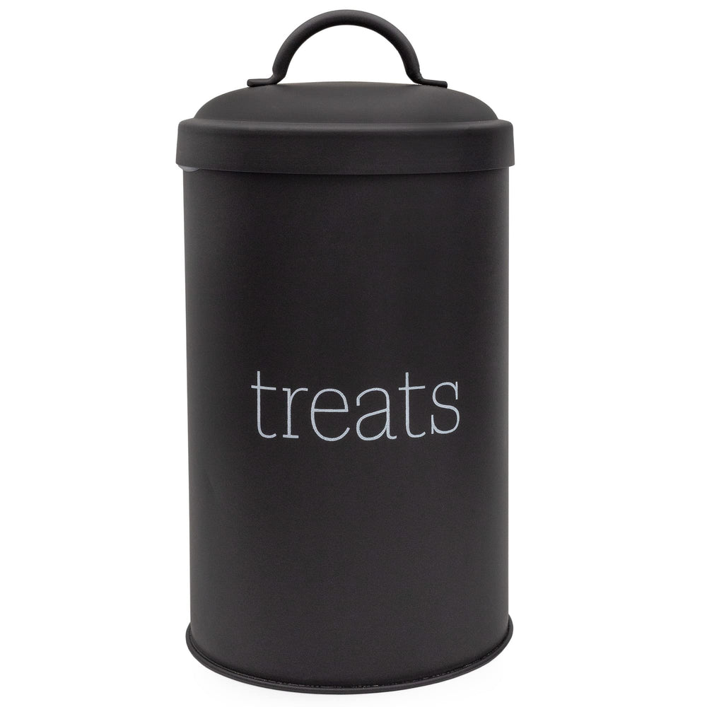 Tarro esmaltado AuldHome Design negro frente, ideal para golosinas de perro