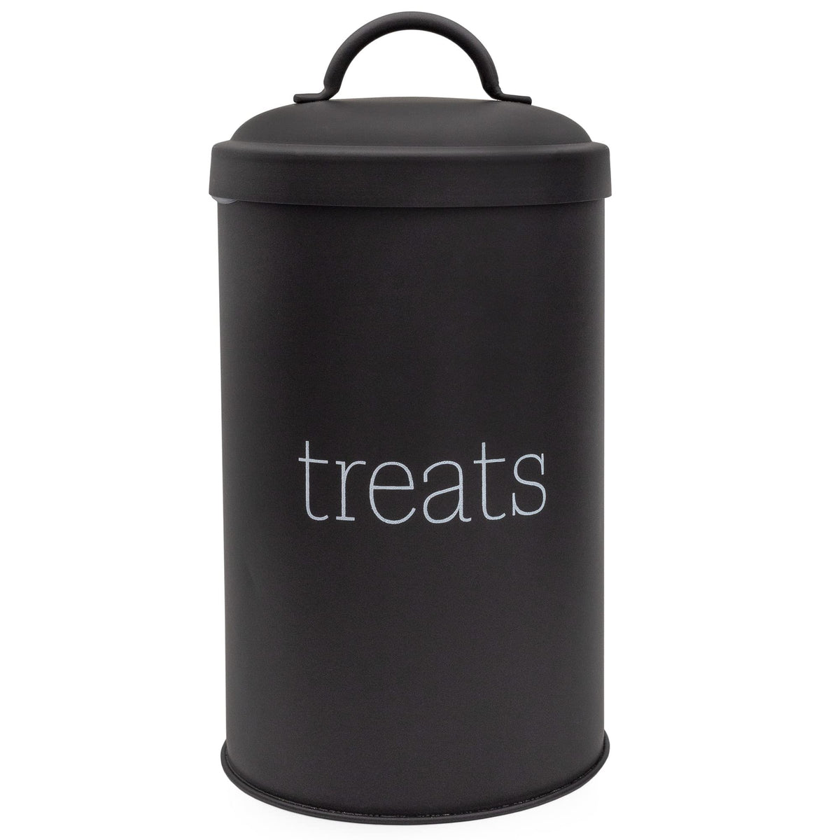 Tarro esmaltado AuldHome Design negro frente, ideal para golosinas de perro