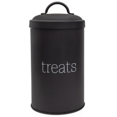 Tarro esmaltado AuldHome Design negro frente, ideal para golosinas de perro