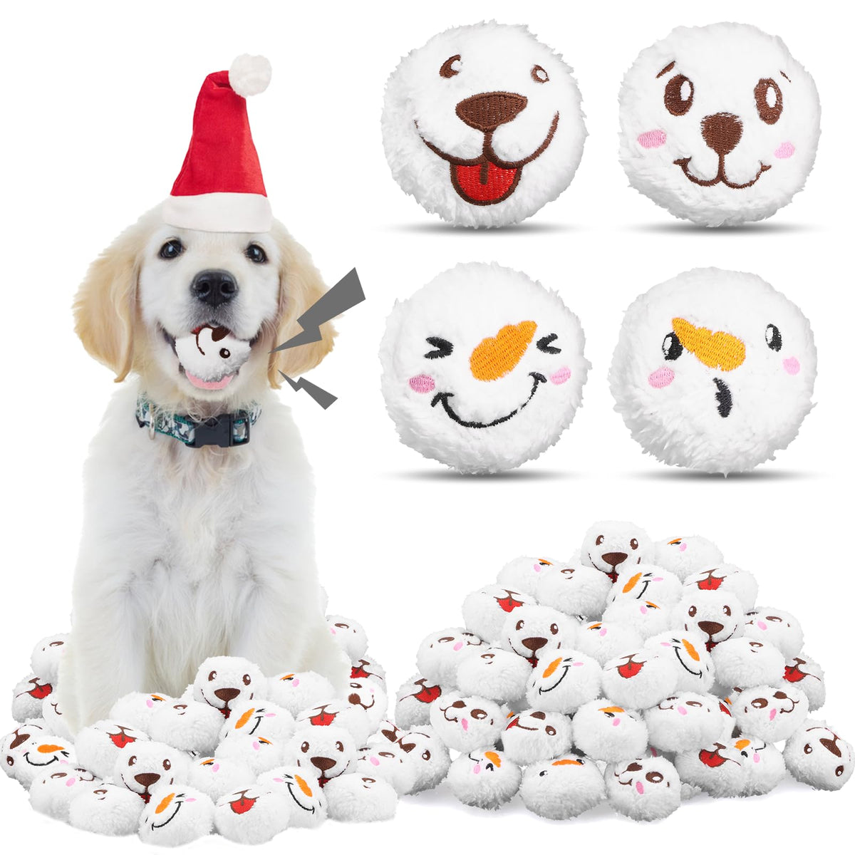 Bola peluche navideña Auliand con sonido para perros, ideal para juego interactivo.