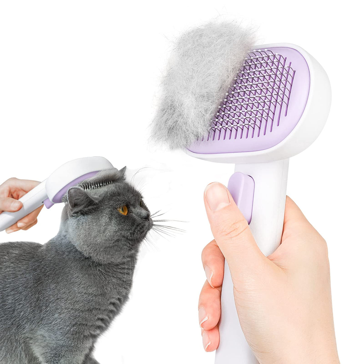 Cepillo Aumuca para gatos y perros, vista frontal, elimina pelo suelto