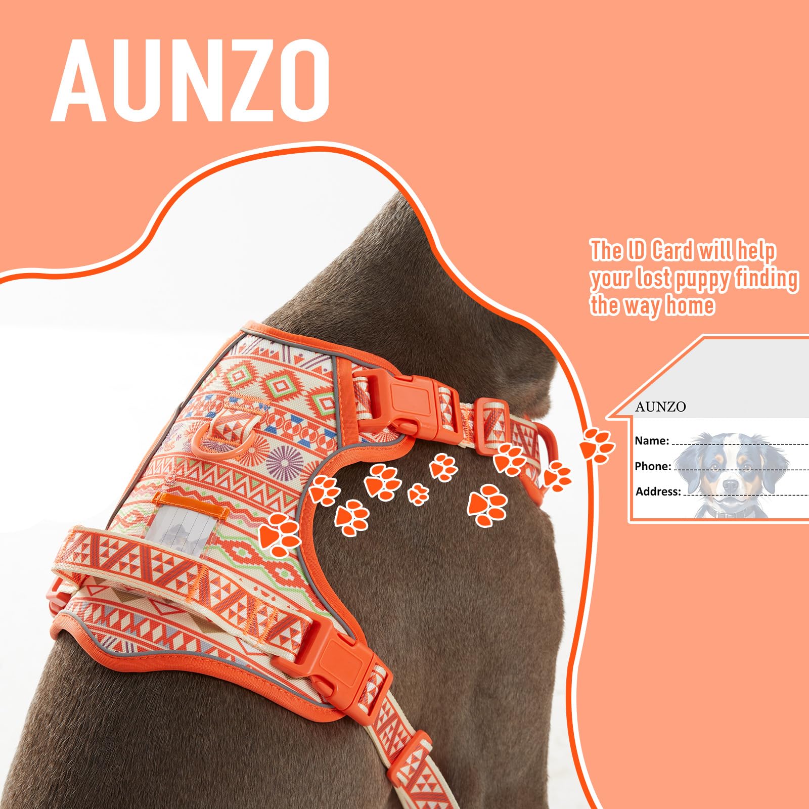 Arnés AUNZO con material reflectivo para mayor visibilidad nocturna.