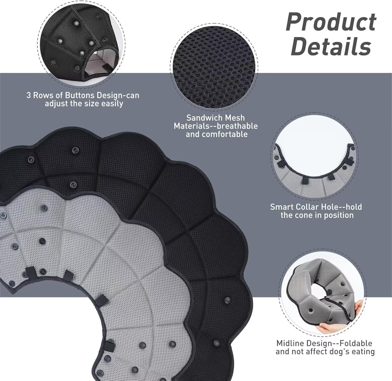 AuraPaw Cono de malla transpirable muestra ventilación confortable.