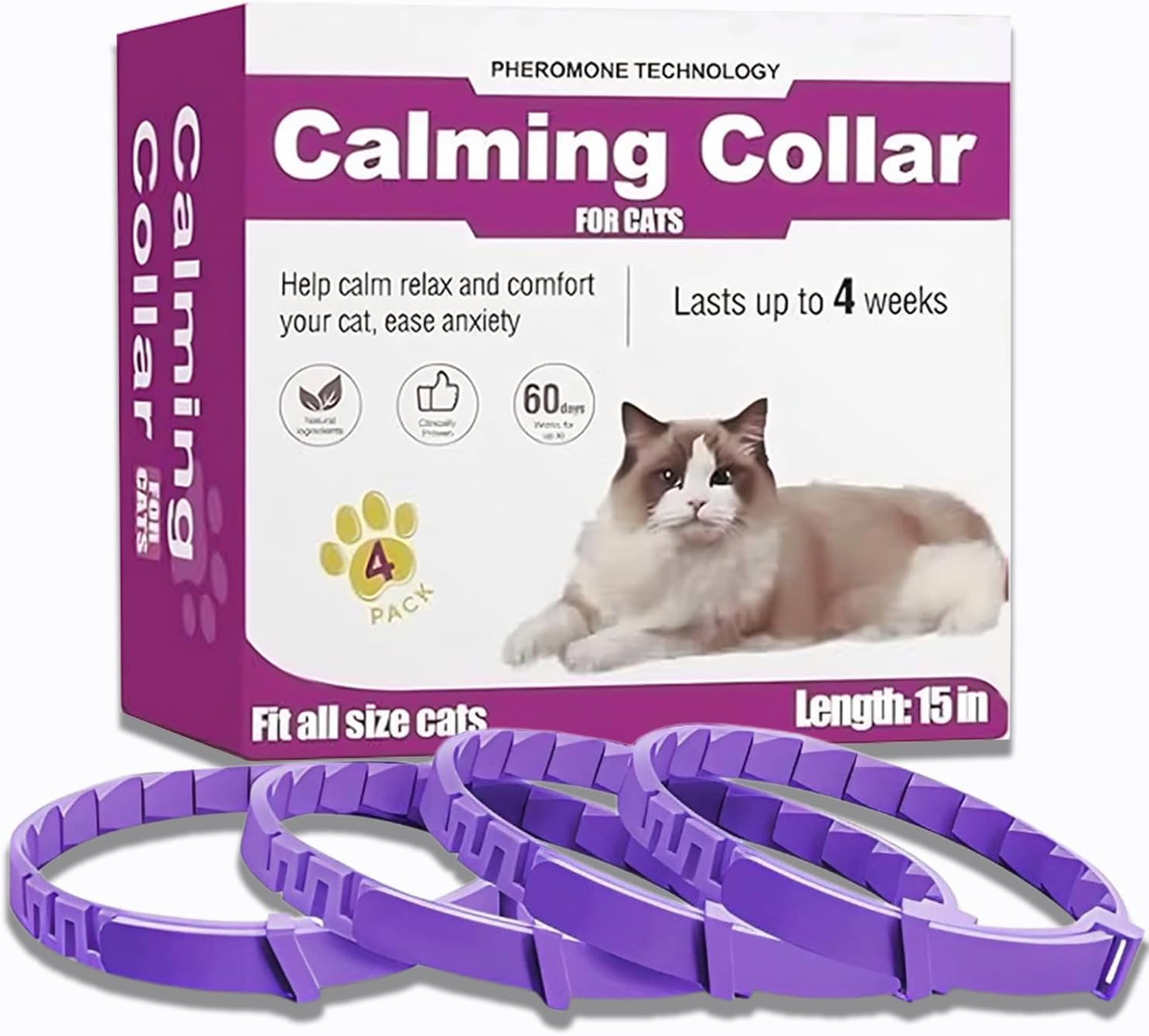 Collar calmante Aurevoen para gato, ajuste cómodo que promueve tranquilidad.