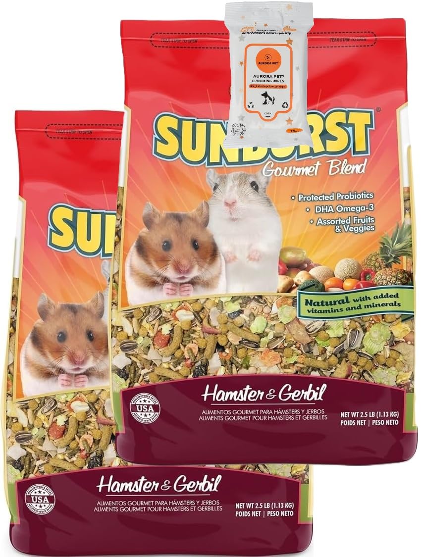 Aurora Pet Bundle con Higgins Sunburst: dos bolsas para jerbos y hamsters, nutrición equilibrada.