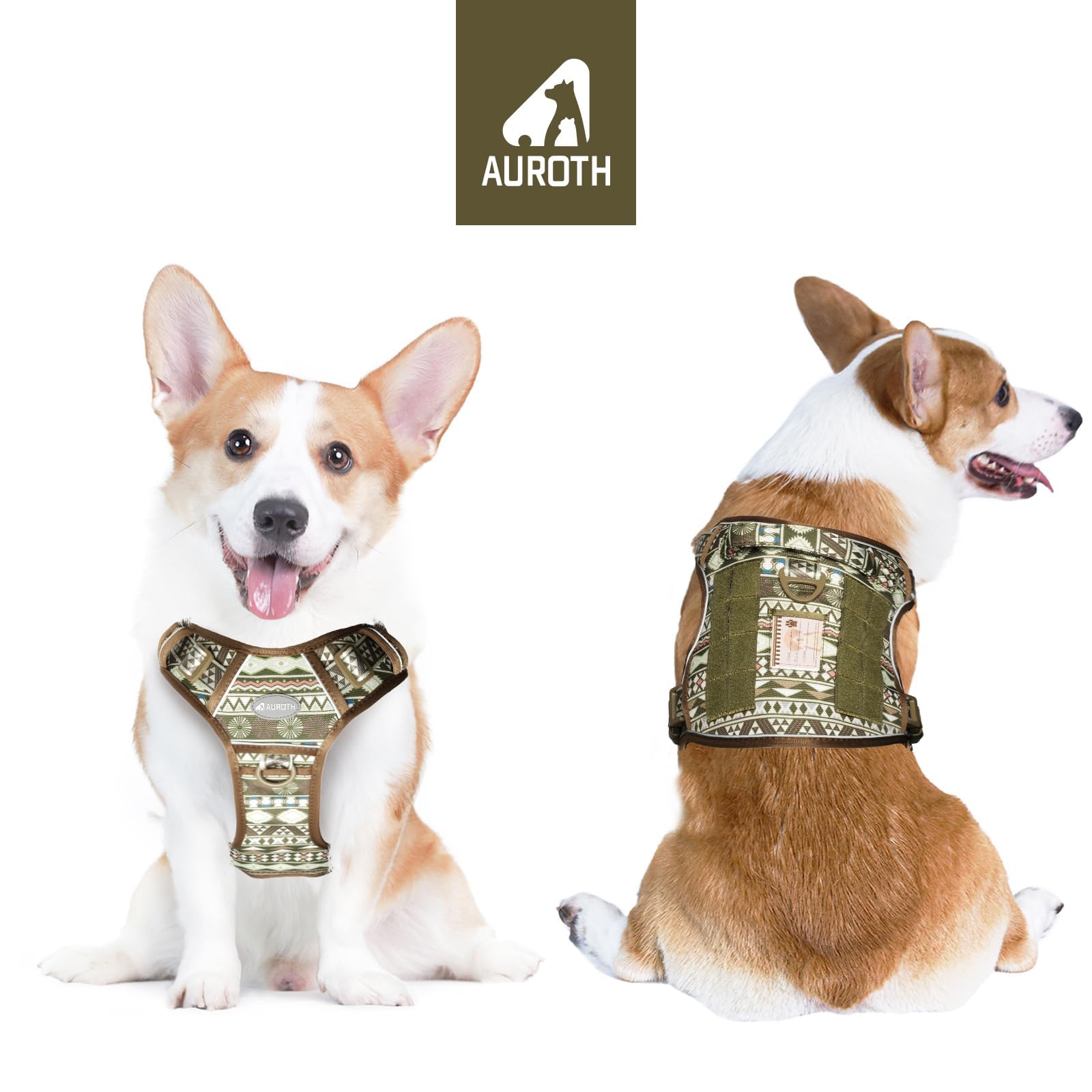 AUROTH arnés táctico para perro grande, vista dorsal, soporte y seguridad durante caminatas.