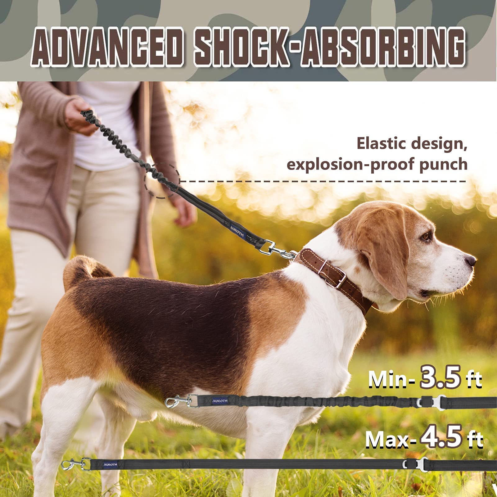 AUROTH correa bungee con sistema anti-entrelazado para paseos sin enredos.