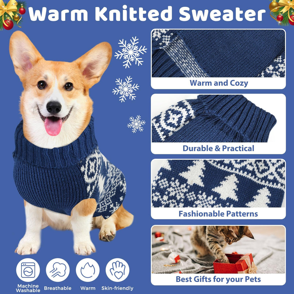 Sudadera navideña AURUZA para perro azul talla L, cómodo cuello tortuga.