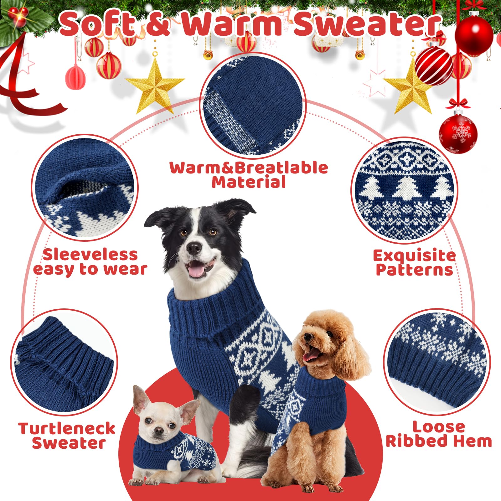 Sudadera navideña AURUZA para perro azul talla M, diseño cómodo y cálido.