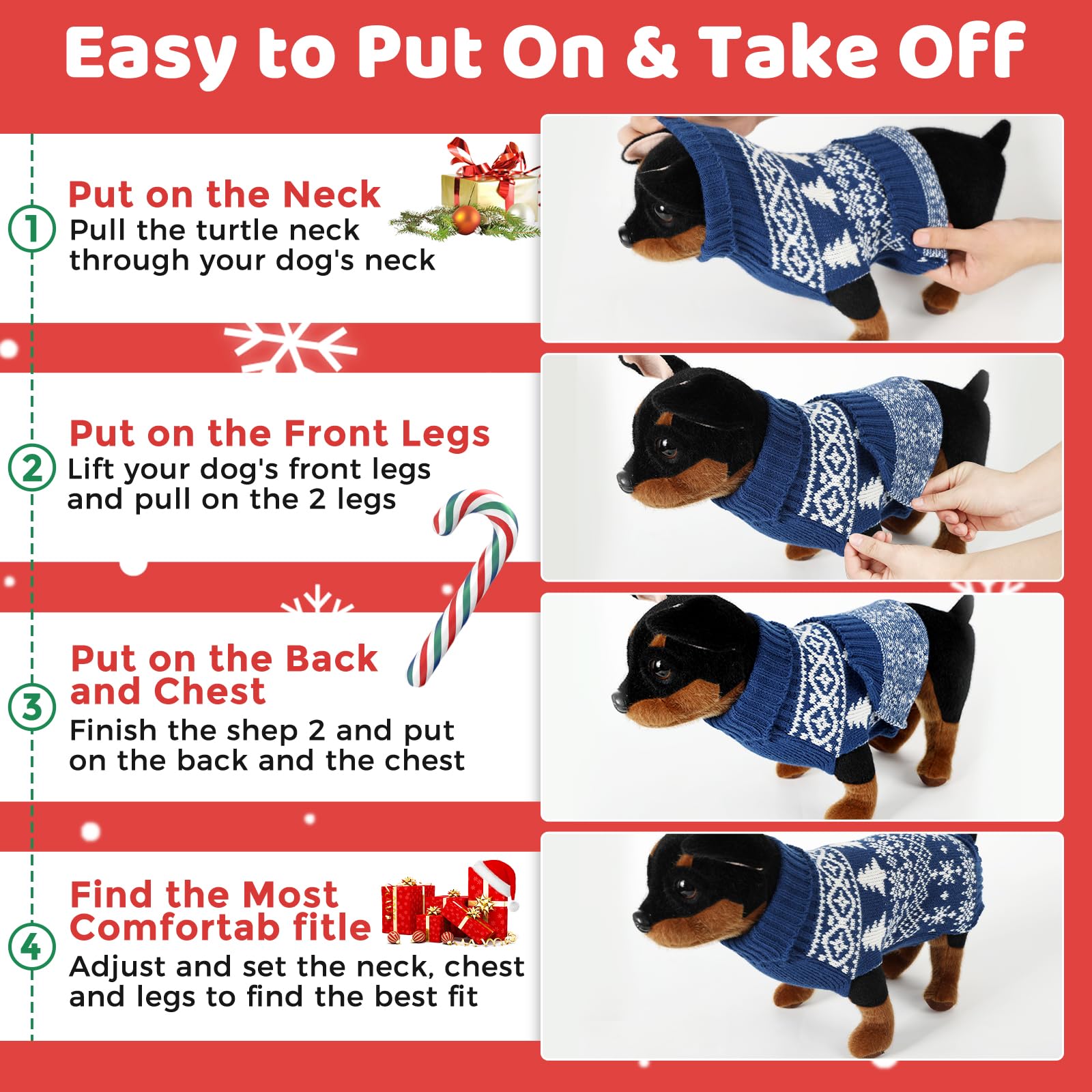 Sudadera navideña AURUZA para perro azul talla S, diseño sin mangas.