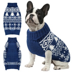 Sudadera navideña AURUZA para perro azul talla XL, ideal para paseos invernales.
