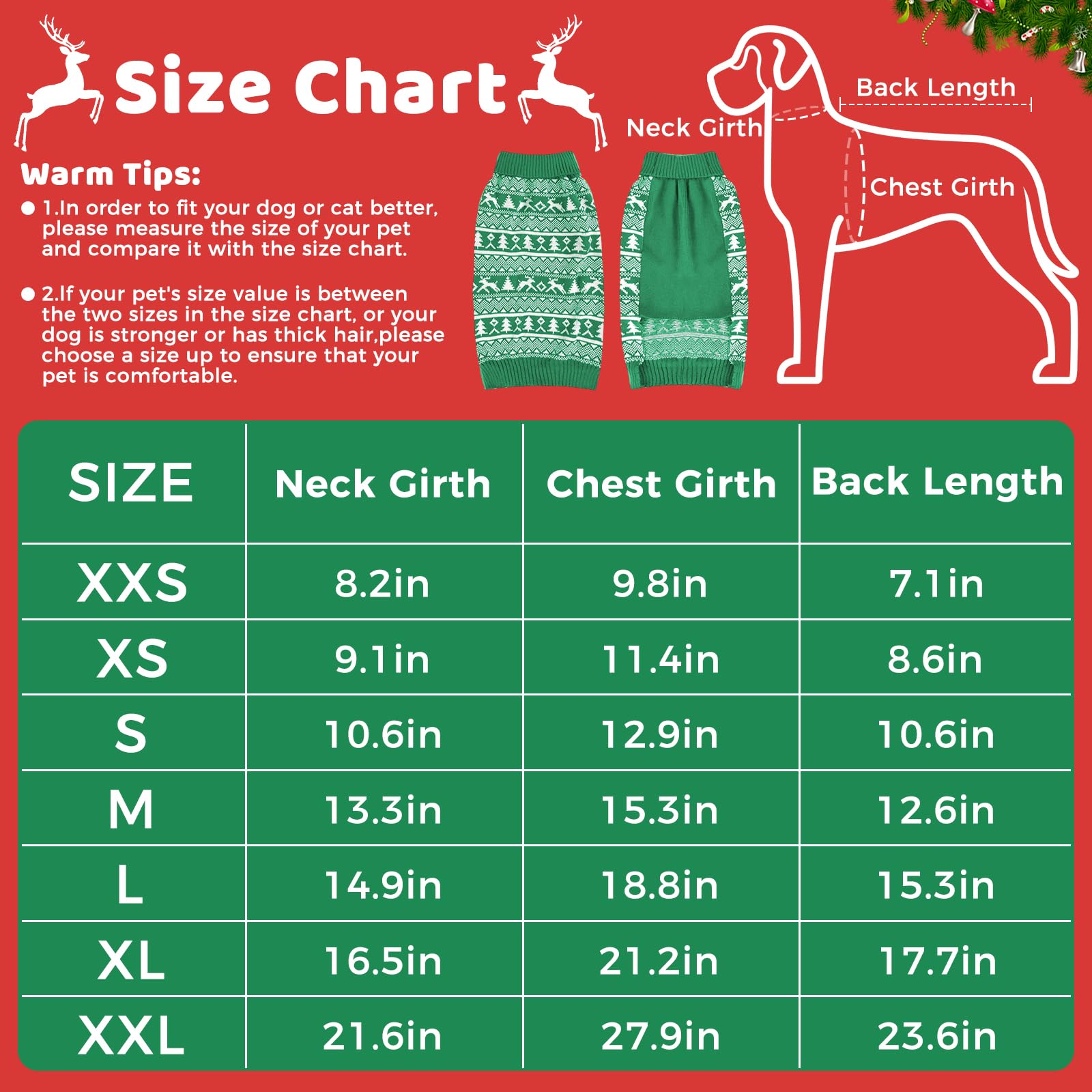 AURUZA suéter navideño para perro y gato verde XS diseño sin mangas fácil de colocar