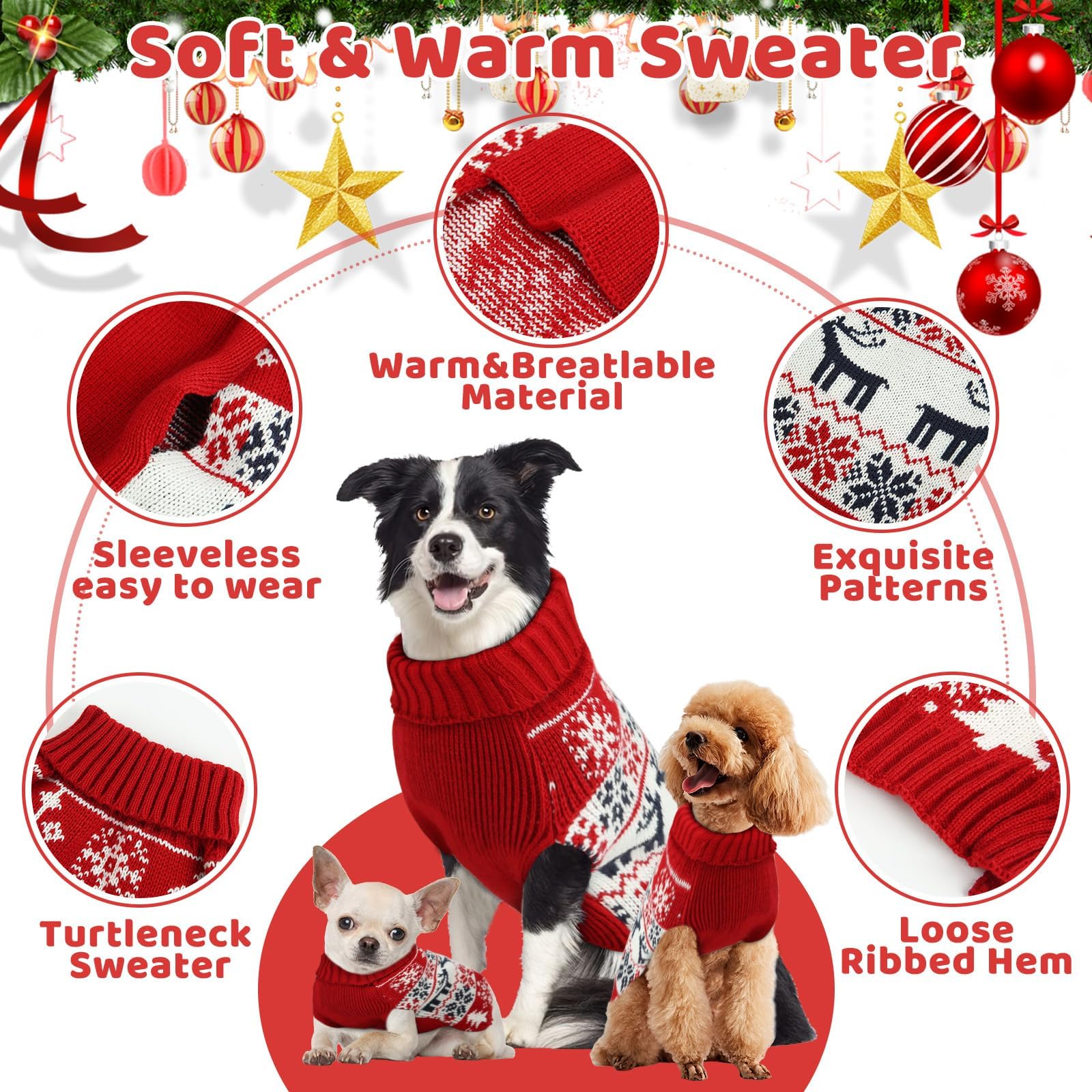 Sudadera navidad AURUZA para perro grande con cuello alto, diseño cálido para días fríos