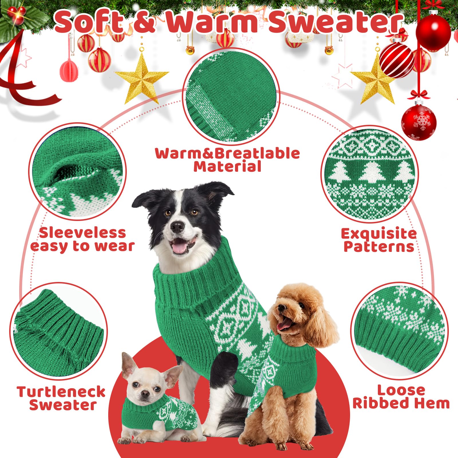 AURUZA suéter navideño con estampado de nieve para perro verde XS