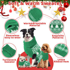 AURUZA suéter navideño con estampado de nieve para perro verde XS
