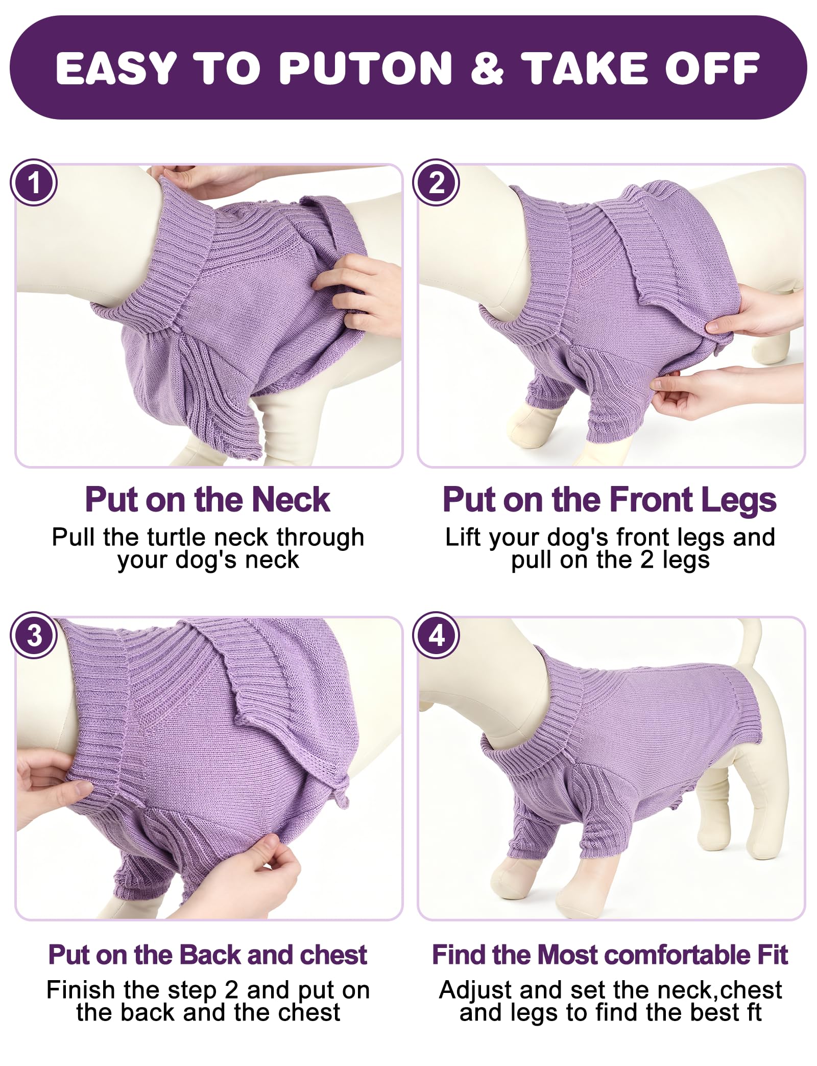 Detalles acanalados en puños y dobladillo de la sudadera AURUZA para perro.