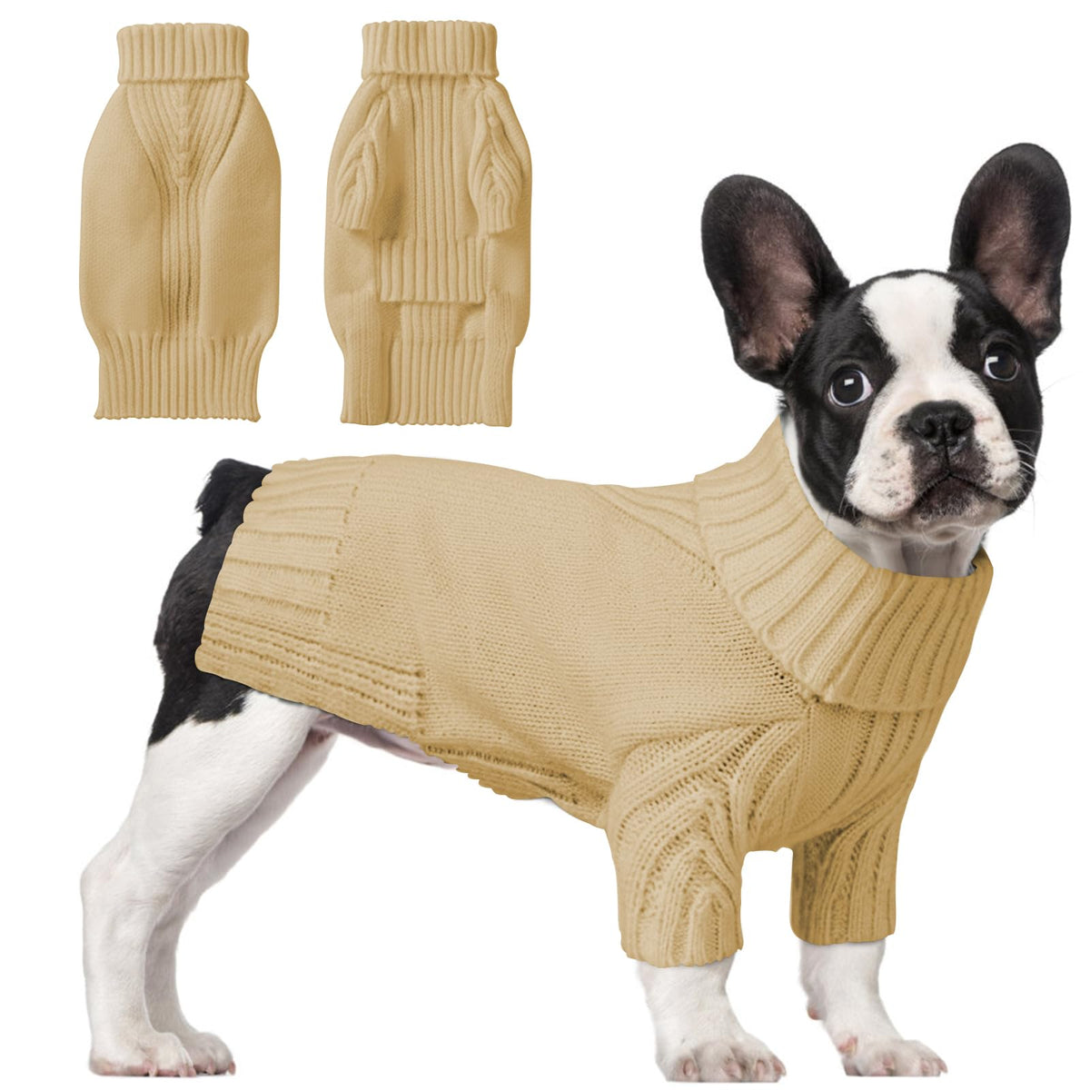 AURUZA suéter para perro con cuello alto; tejido acrílico suave para días fríos.