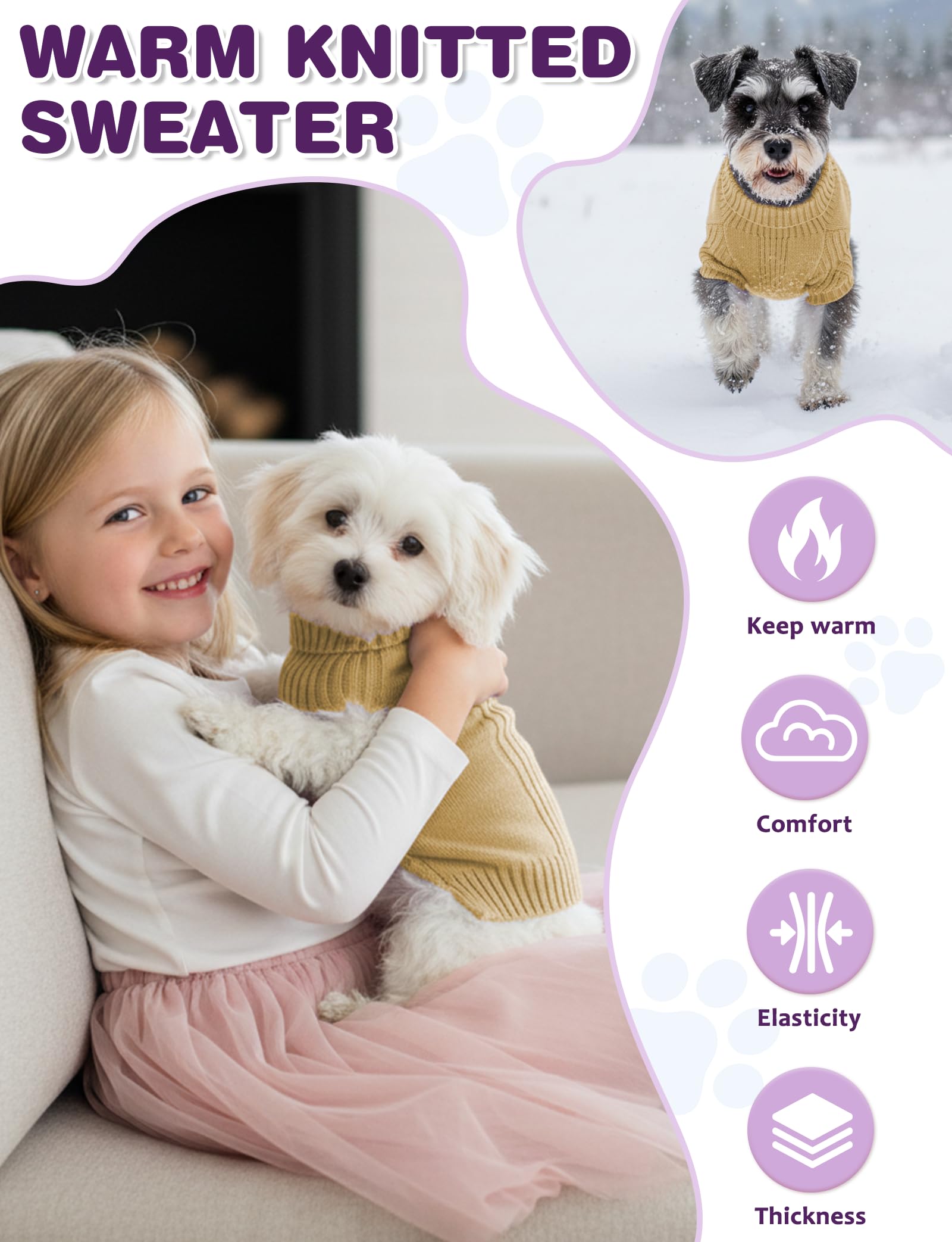 AURUZA suéter para perro con diseño trenzado de punto; cómodo y cálido.