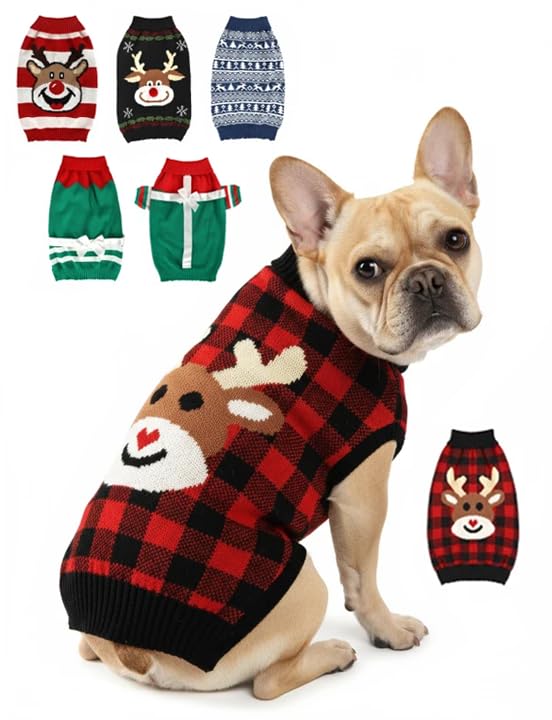 Sudadera AURUZA para perro con motivo navidad y renos, cálida y festiva para exteriores.