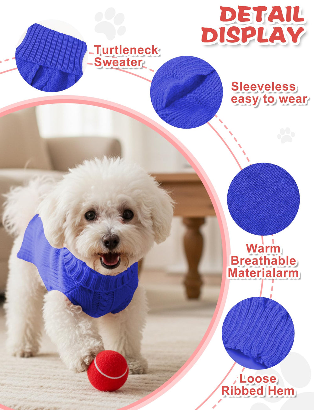 AURUZA sudadera para perros sin mangas con cuello alto y apertura cómoda