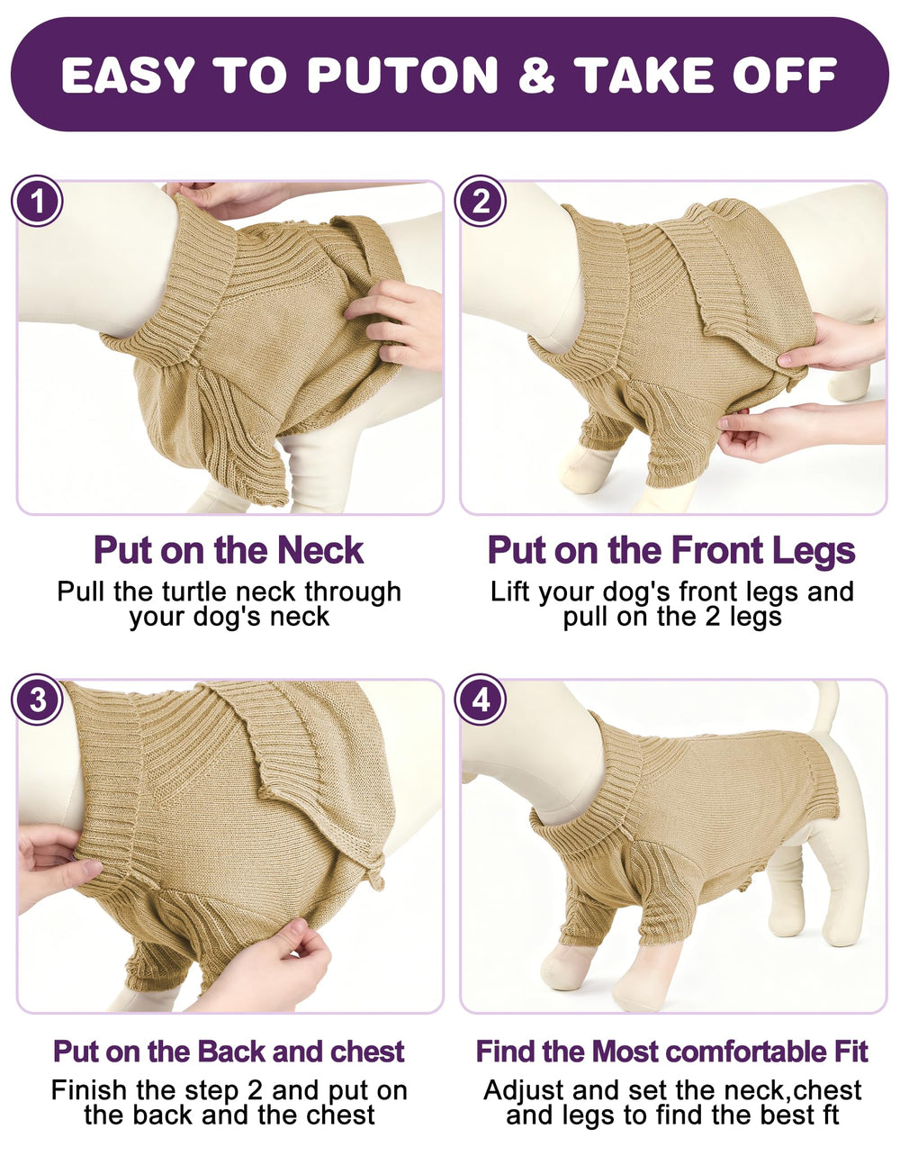 AURUZA suéter para perro; diseño de cuello alto para calor adicional.