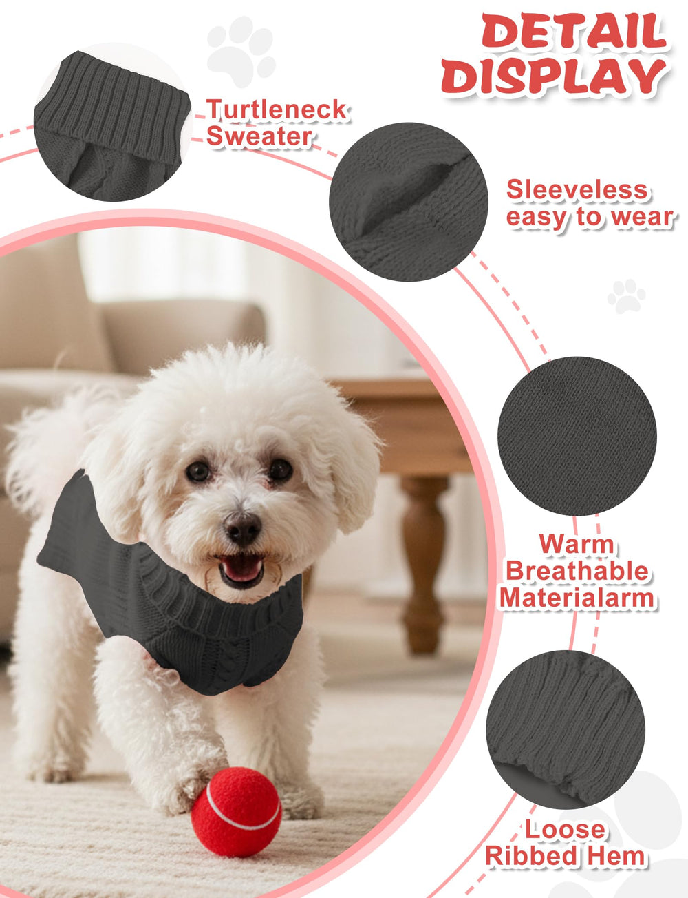 AURUZA suéter tejido grueso para mascota, tacto suave y ajuste cómodo.