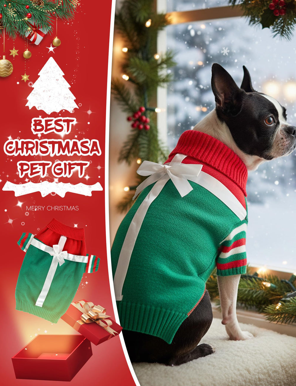 AURUZA suéter navideño para perros, detalle cuello alto para calor