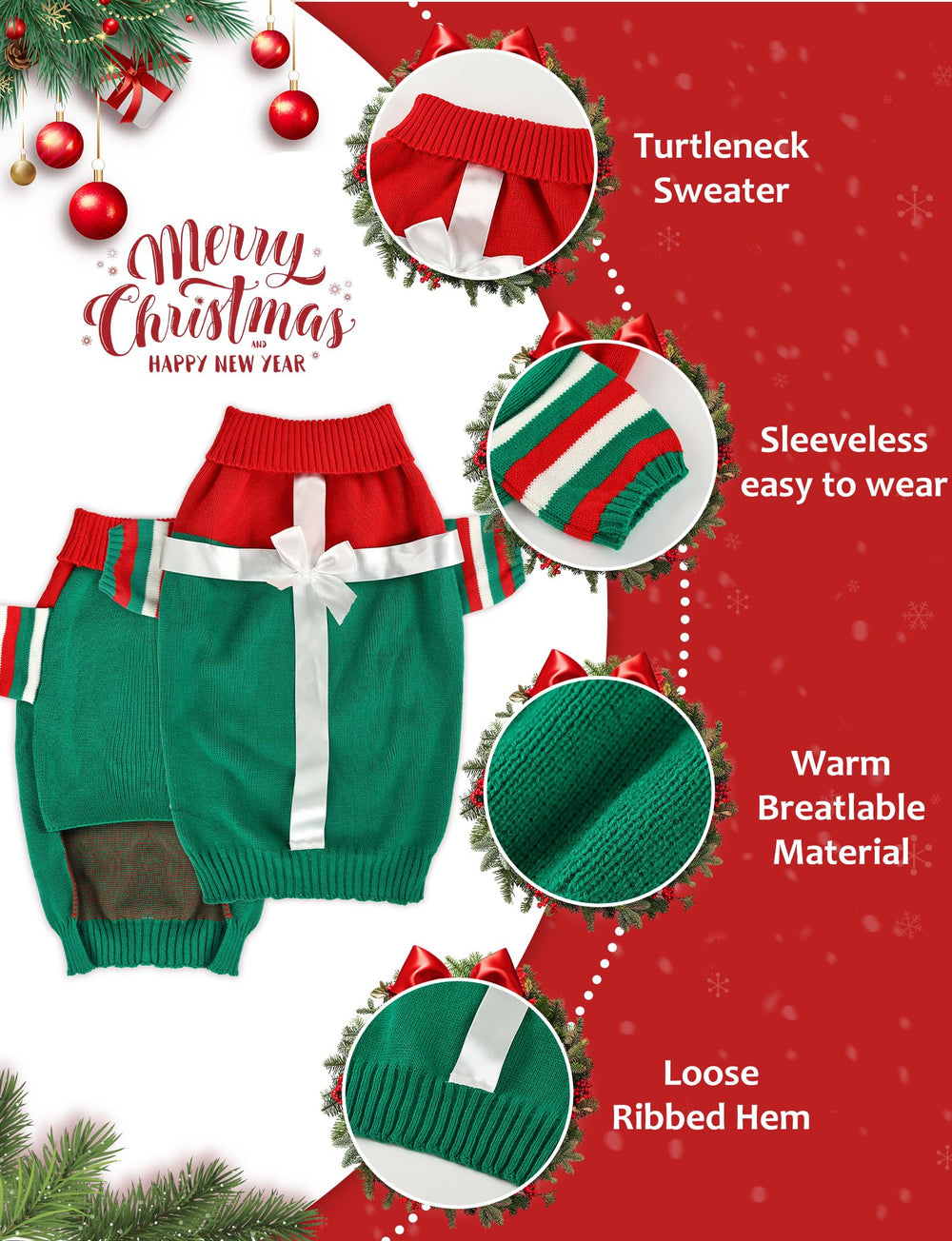 AURUZA suéter navideño para perros, textura de tejido suave