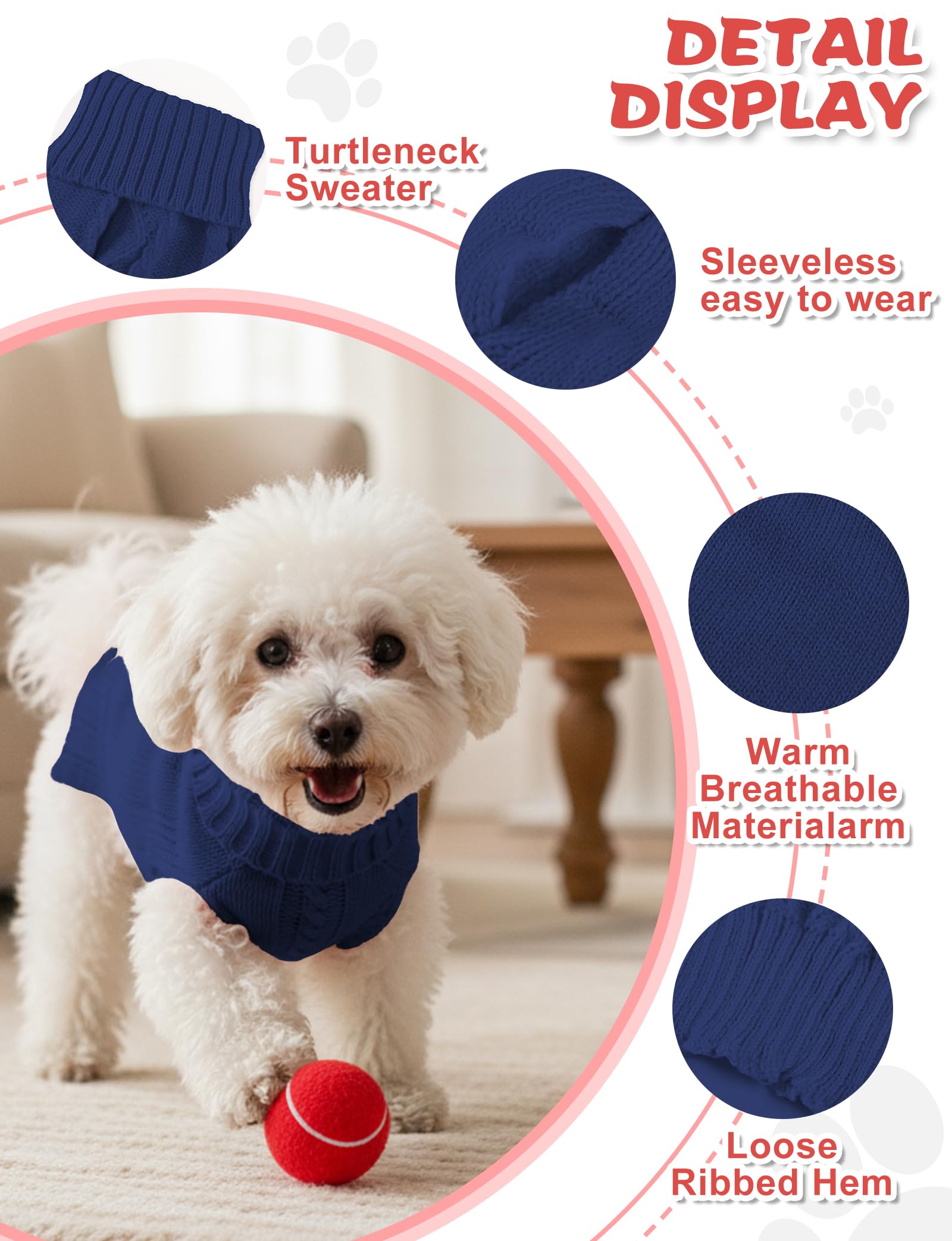 Suéter AURUZA para perros medianos con punto cable, cálido para paseos.