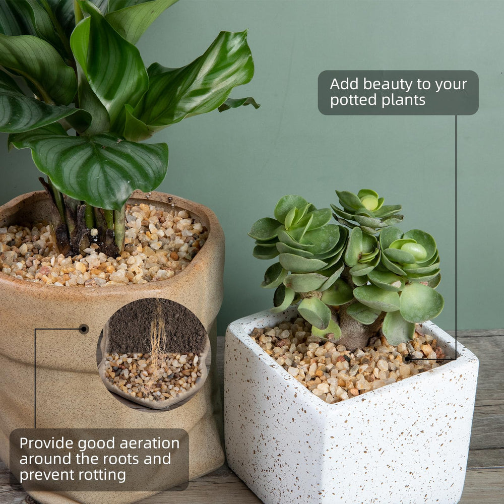 Ausluru grava para plantas con drenaje y soporte del sustrato.