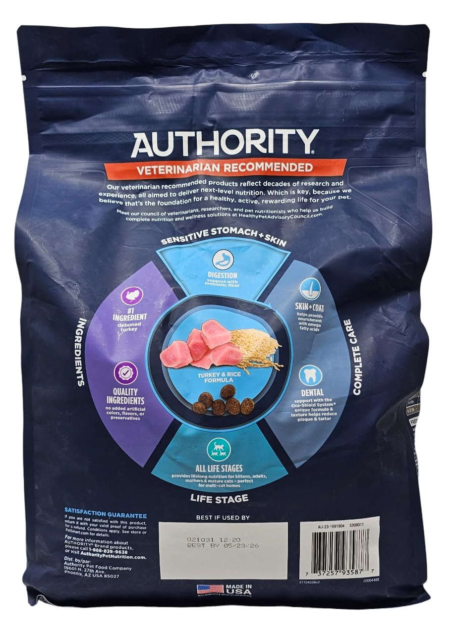 Authority alimento seco, primer ingrediente pavo deshuesado para estómago sensible.