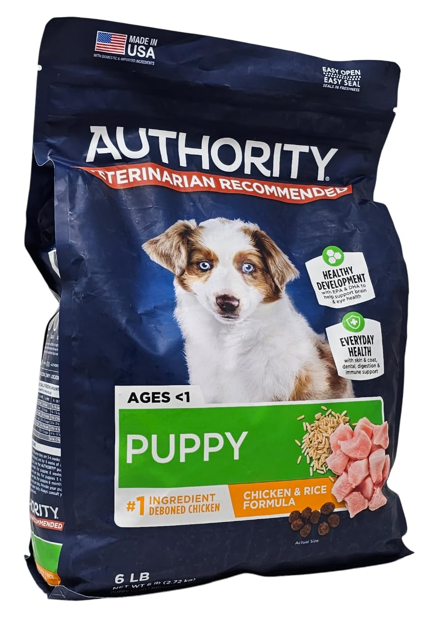 Authority: fórmula para cachorros hasta 12 meses, dosis recomendadas en la bolsa.