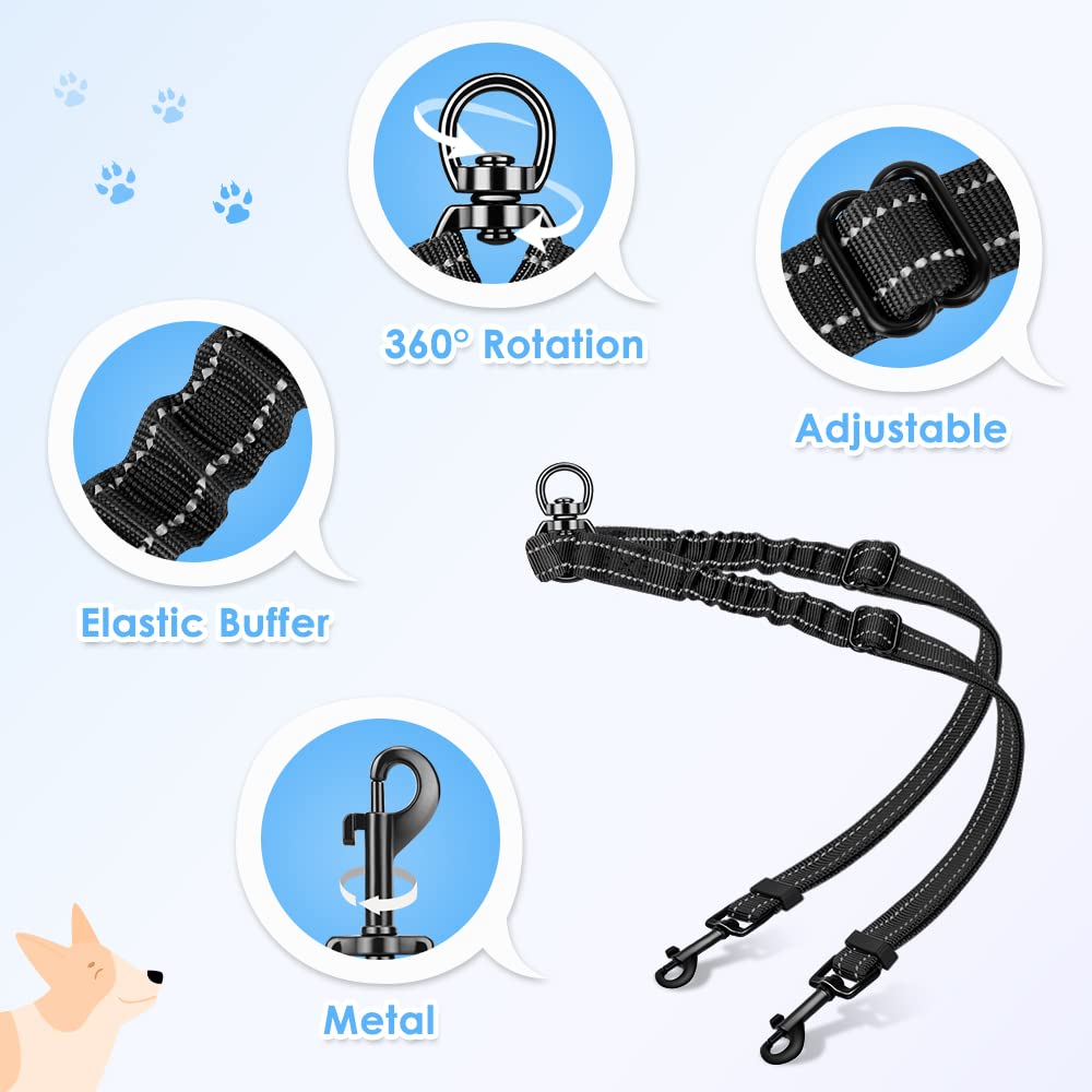 AUTOWT correa doble para perros con elástico bungee amortigua tirones y protege el brazo