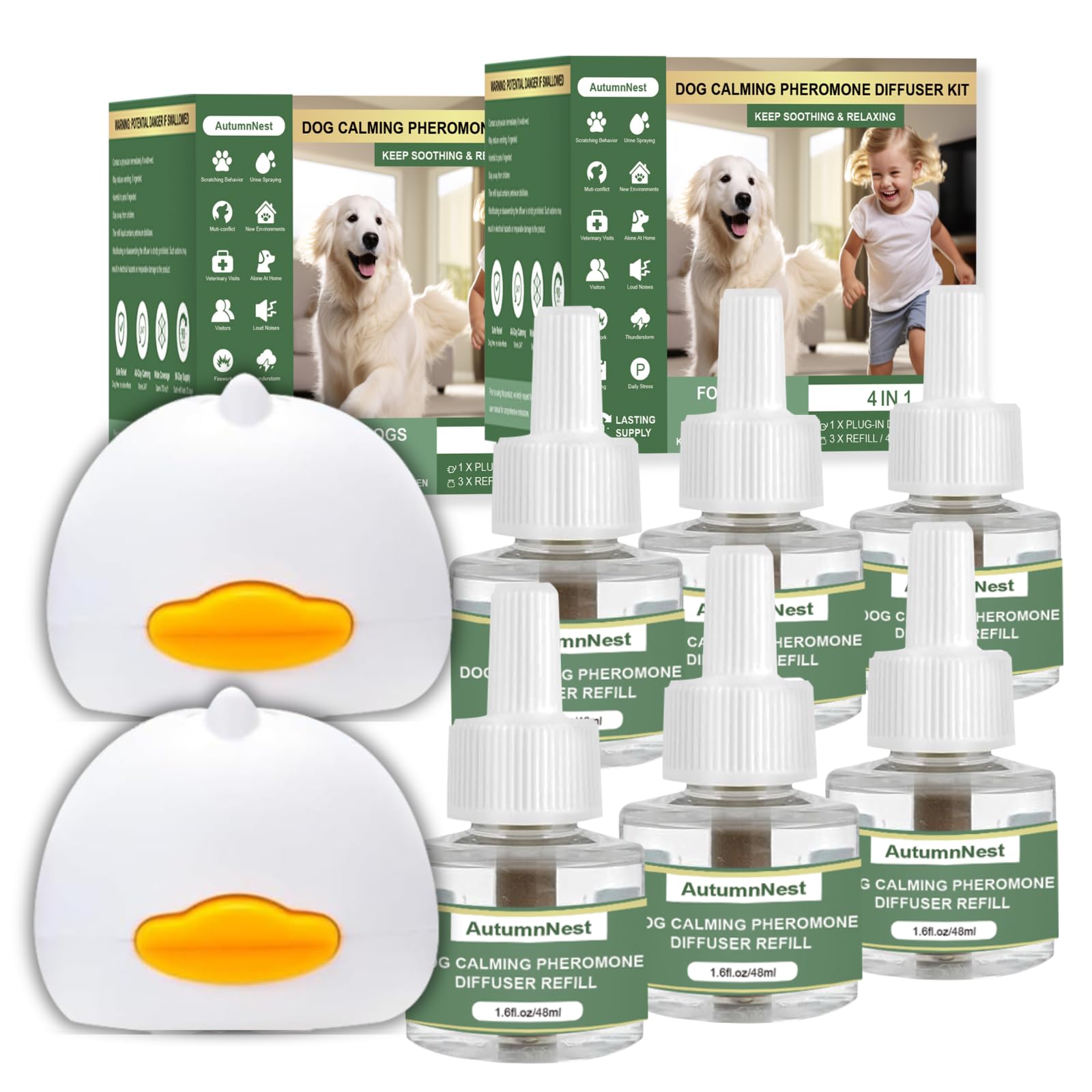 Difusor para perros de AutumnNest con dos enchufes, promueve calma en casa.