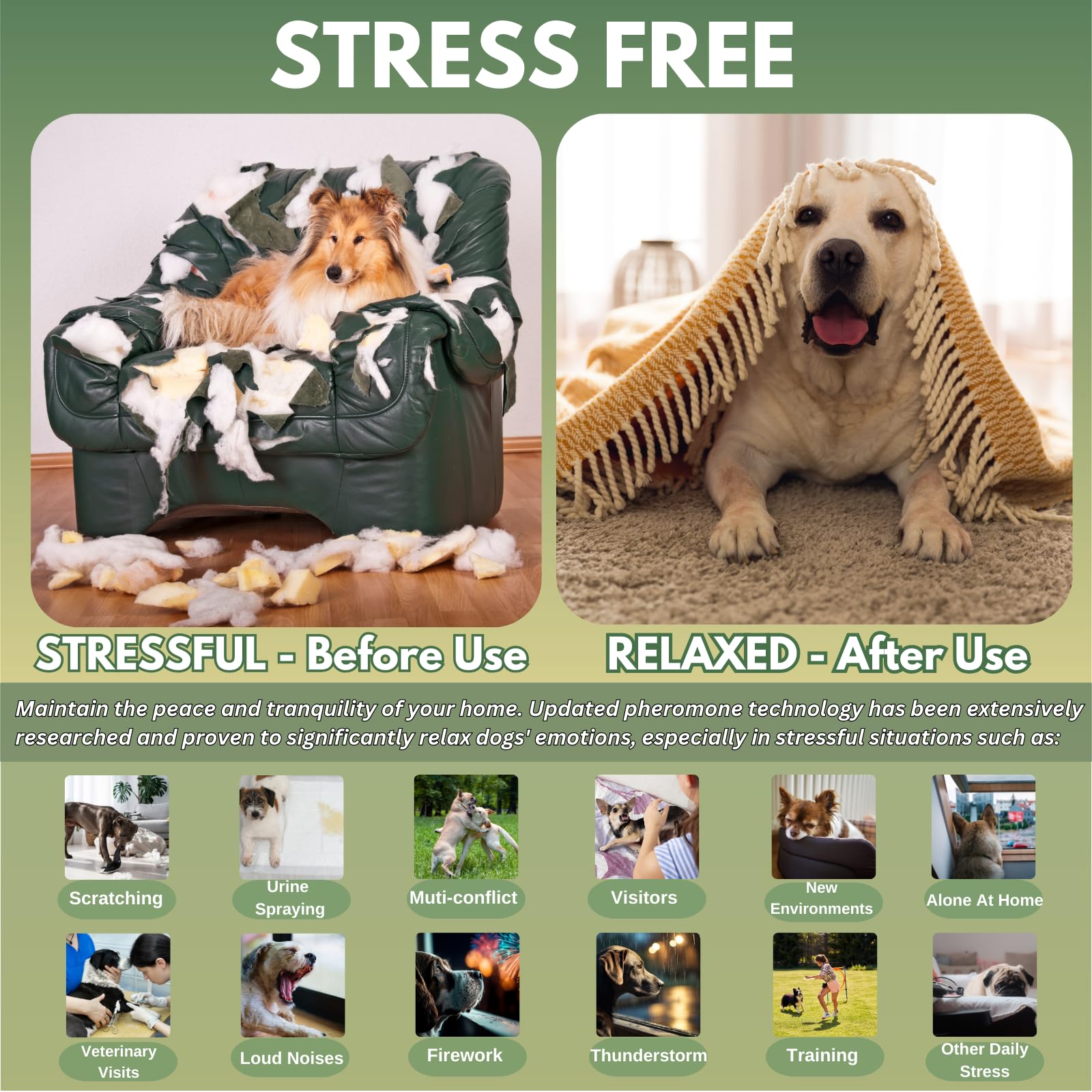 Difusor AutumnNest para viajes y cambios, apoyo en situaciones con perros.