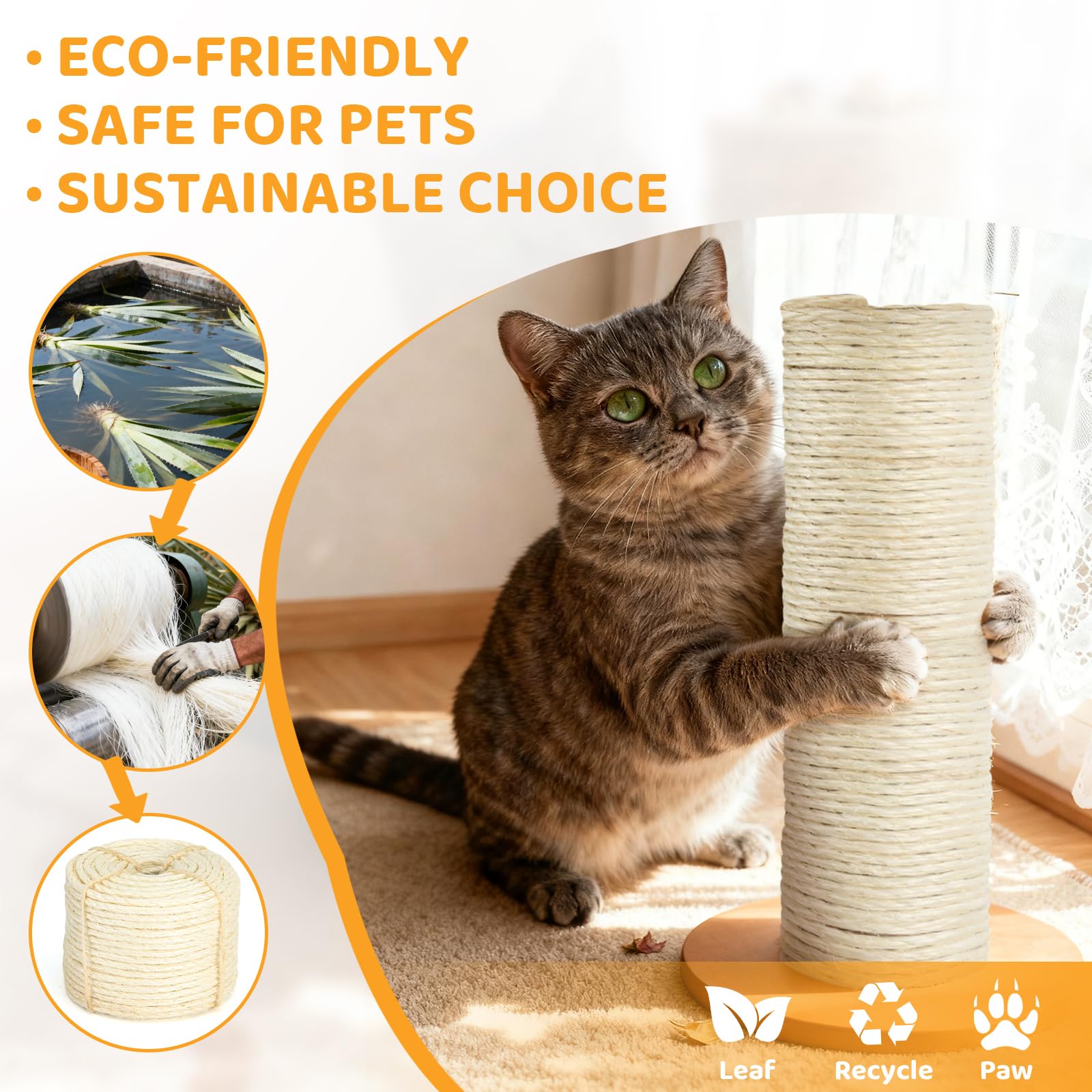 Gato disfrutando del rascado con cuerda de sisal AUXMOTEC.