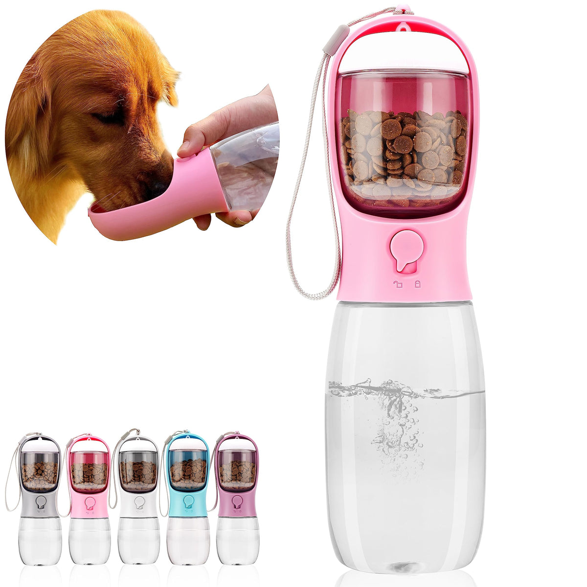 AVELORA botella para perros con dos en uno, agua y comida, ideal para caminatas.