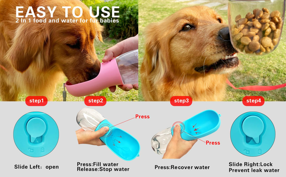 AVELORA dos-en-uno-agua-y-alimento-mascotas, práctica para paseos largos.