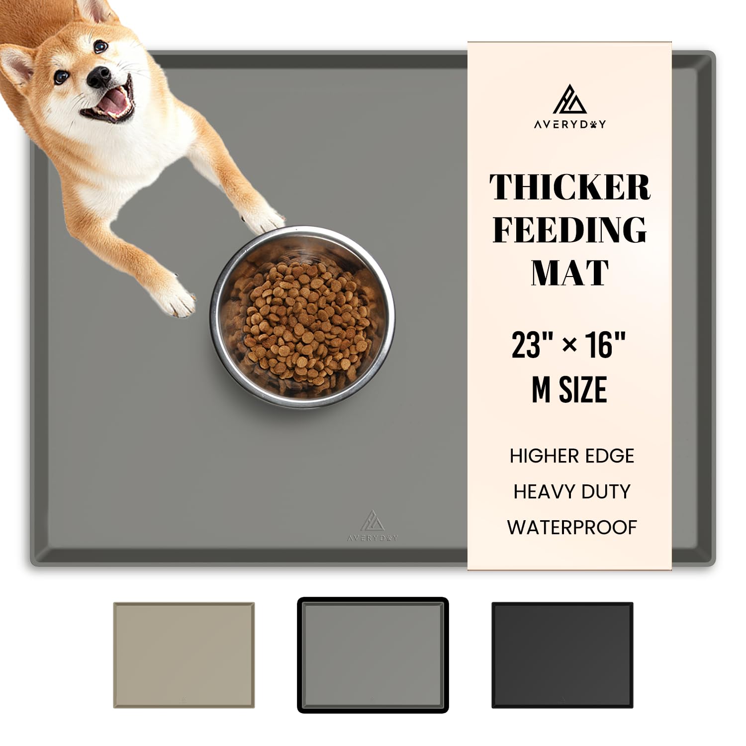AVERYDAY alfombrilla silicona para perro 23x16, recoge comida y agua para limpieza fácil.