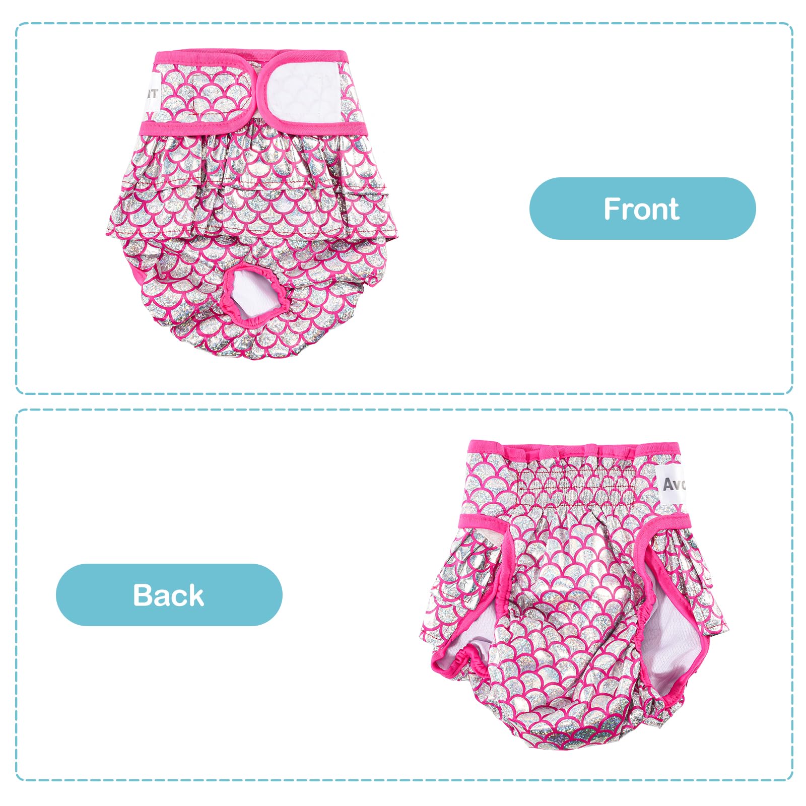 Avont panales lavables para perras: colores morado, rosa y azul mermaid.